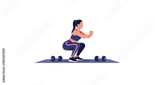 Woman doing squats with dumbbells exercise.