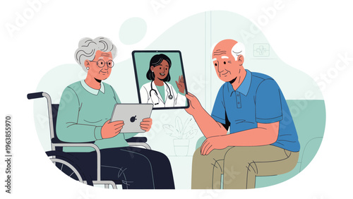 Elderly couple using telemedicine technology.