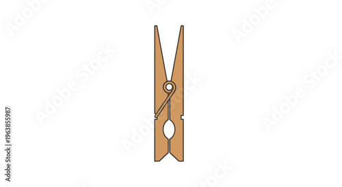 Brown Wooden Clothespin with Metal Spring.
