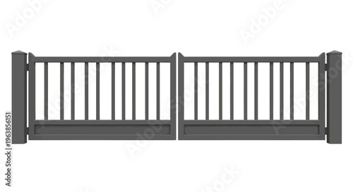 Gray metal gate with vertical bars.