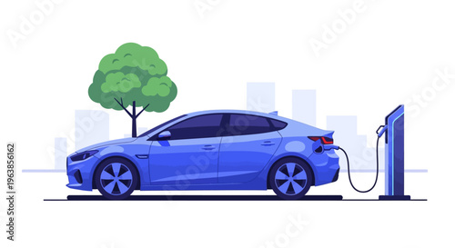 Electric car charging at station.