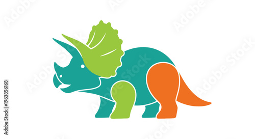 Colorful Triceratops Dinosaur Illustration Side View.