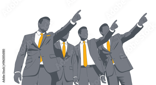 Businessmen pointing with suits on.