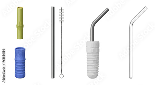 Reusable stainless steel drinking straws.