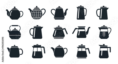 Collection of various tea kettle designs.