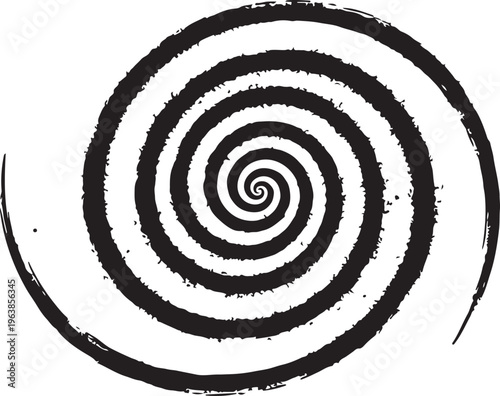 Abstract Black Grunge Spiral and Hypnotic Hand-Drawn Swirl Element