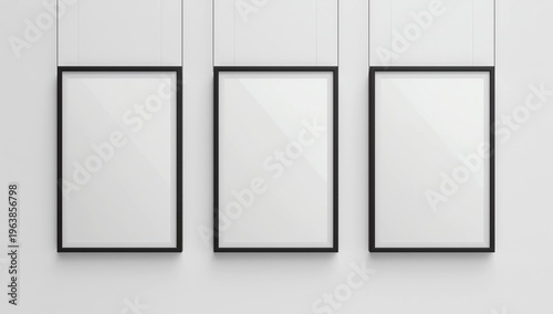 Three Black Photo Frames Mockup. High resolution 3d render. Personal branding mockup template