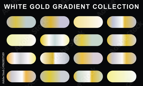A versatile collection of white, gold, and silver gradient swatches, featuring smooth color transitions, ideal for modern graphic design, digital backgrounds, and UI.