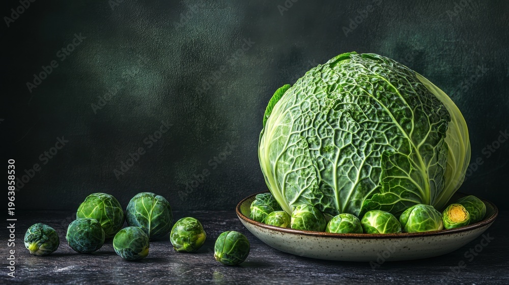 Obraz premium Savoy Cabbage and Brussels Sprouts Arrangement