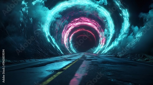 Road to portal of swirling energy abstract concept with vibrant colors