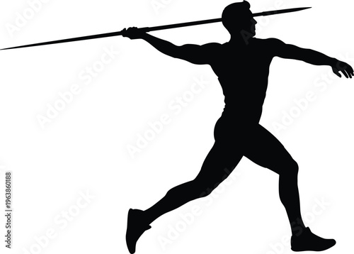 Javelin thrower silhouette isolated on white background, track and field athlete throwing spear, olympic sport active male vector illustration set.