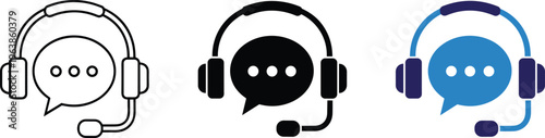 Headset, customer, service, support, icon, set, communication, call, center, help, bubble, chat, vector, business, operator, hotline, assistant, online, technical, contact