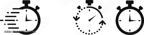 Stopwatch, timer, icon, set, speed, fast, time, management, deadline, countdown, vector, outline, silhouette, business, productivity, chronometer, watch, sport, measurement, isolated