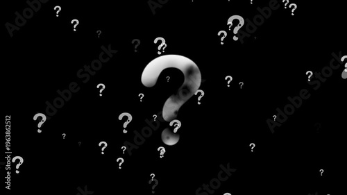 Question Marks Floating in Black Space Representing Inquiry and Uncertainty in Film Context