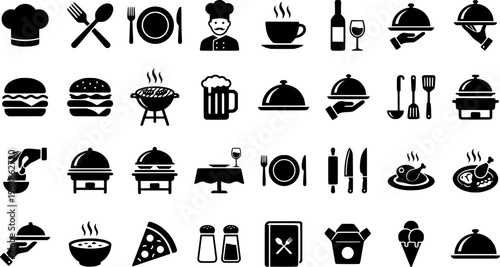 Food icons set. Collection vector black outline logo for mobile apps web or site design
