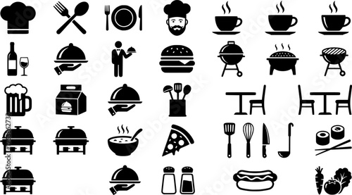 Food icons set. Collection vector black outline logo for mobile apps web or site design
