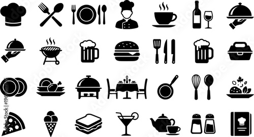 Food icons set. Collection vector black outline logo for mobile apps web or site design

