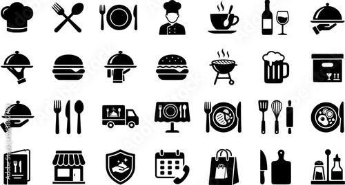 Food icons set. Collection vector black outline logo for mobile apps web or site design
