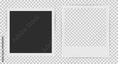 Set of instant photo style frames with blank and transparent templates. Editable vector isolated on white background for mockups, collage and design.