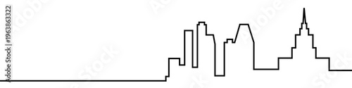 Simple black and white line drawing of a big city skyline featuring iconic skyscrapers in a stylized form. Clean geometric design suitable for logos posters or urban themed graphics.