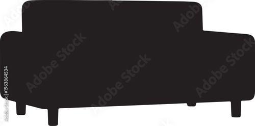 Black Silhouette of a Modern Sofa Isolated on White Background
