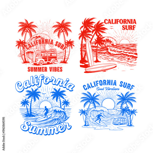 Surf club t-shirt design with a picture of a California beach