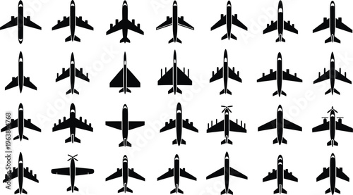 Collection of various military and civilian aircraft silhouettes