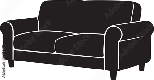 Black Sofa Silhouette Icon Isolated on White Background