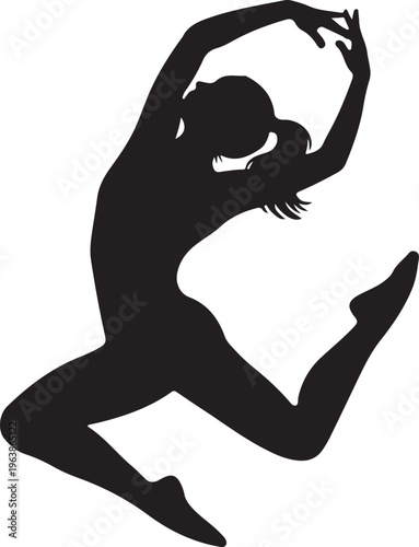 Silhouette of a Graceful Female Dancer Leaping on White Background