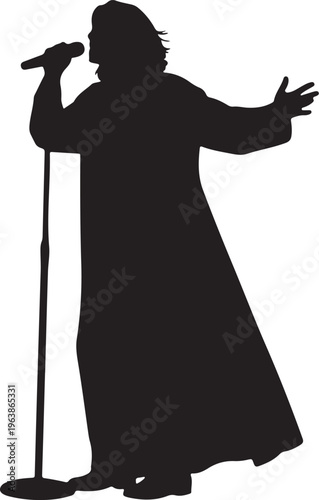 Silhouette of a Female Singer in Long Gown with Microphone