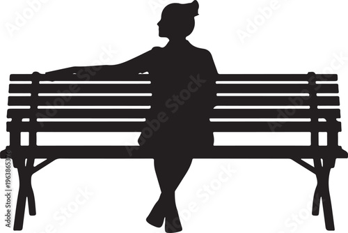 Silhouette of a Woman Sitting on a Park Bench Isolated on White