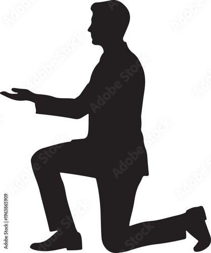Silhouette of a Man Kneeling and Proposing on a White Background