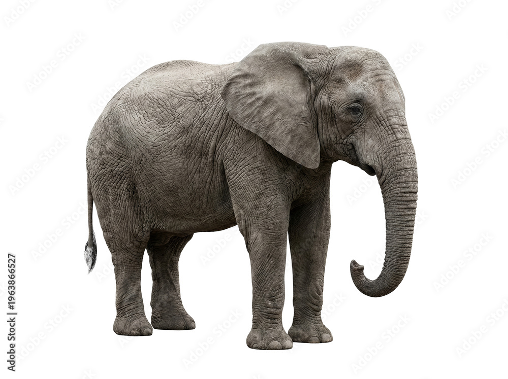 Obraz premium African elephant with wrinkled skin standing isolated on a solid black background isolated on transparent background