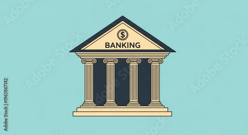 Classic banking building illustration representing financial institution and money services simple vector graphic for finance concepts
