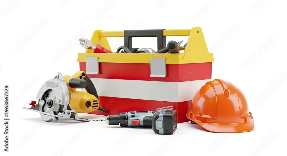 Naklejka premium Labor day toolbox essentials tools and safety gear for hardworking americans on labor day
