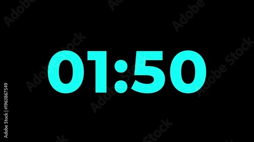 2 Minute countdown, 120s second Digital Countdown timer animation from 120 to 0 seconds, Simple Two minute countdown timer. 120s second countdown with  black background. 4k motion video.