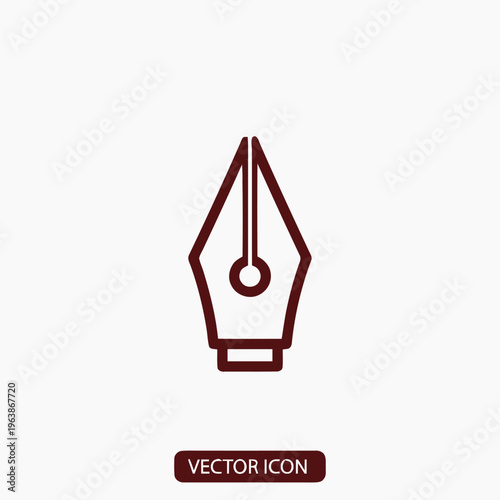 A stylized, dark red outline icon represents the sharp nib and split of a traditional fountain pen for writing or calligraphy.