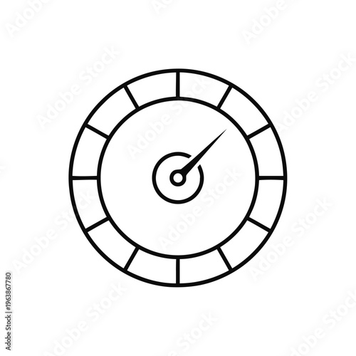 Circular gauge icon with an indicator needle pointing toward the upper right quadrant represents measurement or performance level.
