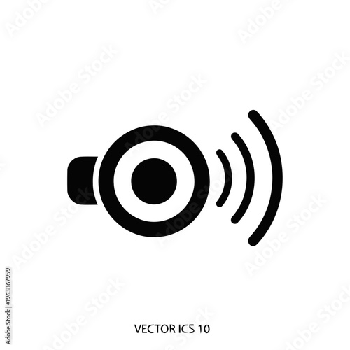 A black icon representing sound or audio waves emanating from a circular speaker symbol signifies volume or audio output on a white background.