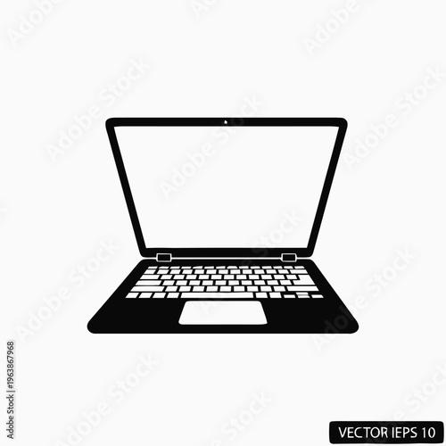 An open laptop computer shows a blank screen and a full keyboard, signifying a portable workstation for productivity and communication.