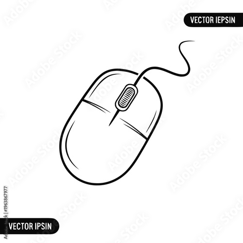 A computer mouse with a scroll wheel and a cable is illustrated, representing a common input device for navigating digital interfaces.