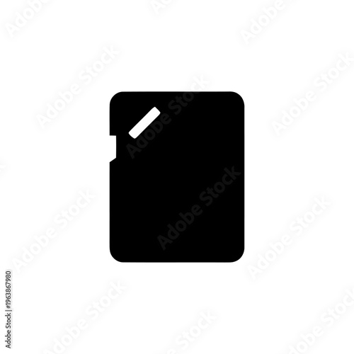 A black silhouette of a memory card or SD card represents portable digital storage for cameras and electronic devices.