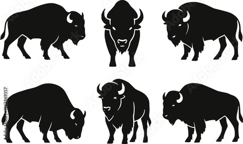 Bison buffalo silhouette set vector illustration