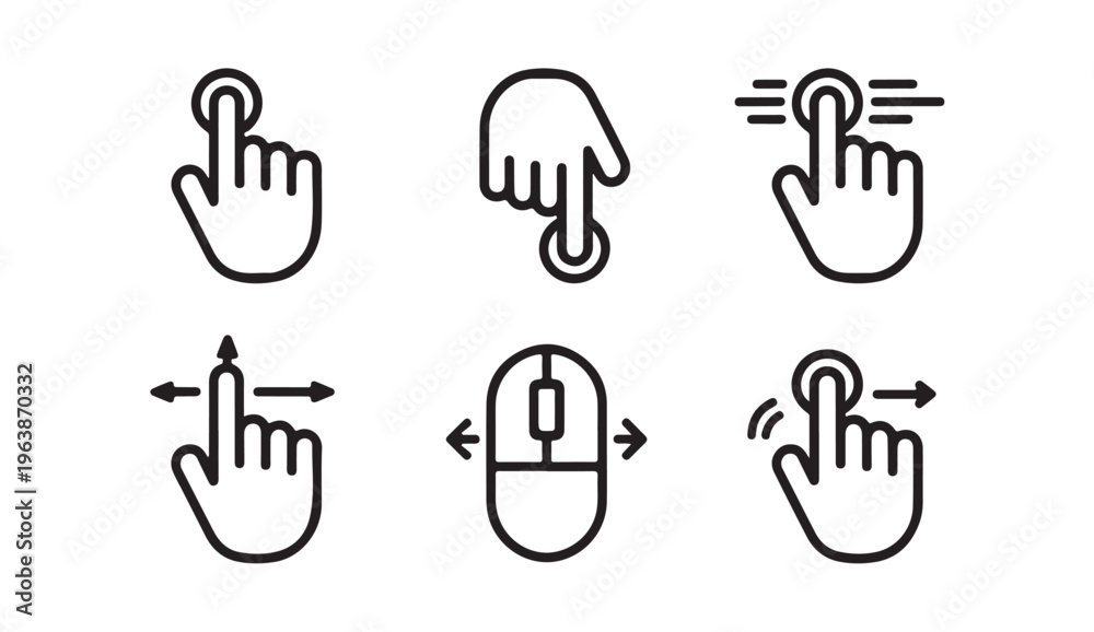 Fototapeta premium Mouse cursor clicks tap scroll gestures computer hand pointer and arrow digital device