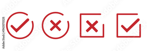 Check tick mark icon set. Cross box x check mark checkbox v list vector draw hand drawn sketch doodle brush marker checklist symbol wrong right circle. Vector