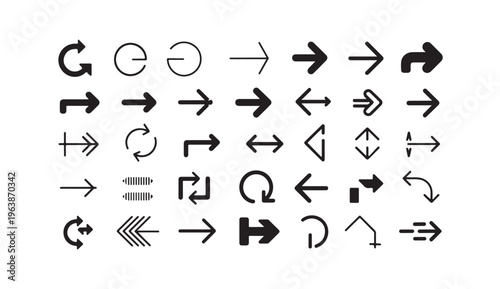 Diverse arrow icon library for web development and user interface mapping and instructions