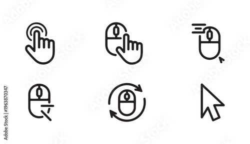 Computer mouse and hand cursor icons line set graphic design web digital device