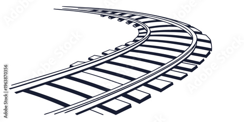 Icon of a curved train track line, railway curve, railroad track, transportation infrastructure, and travel concept in simple art style.