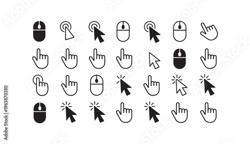 Mouse computer cursor and hand click pointer icons web internet digital device