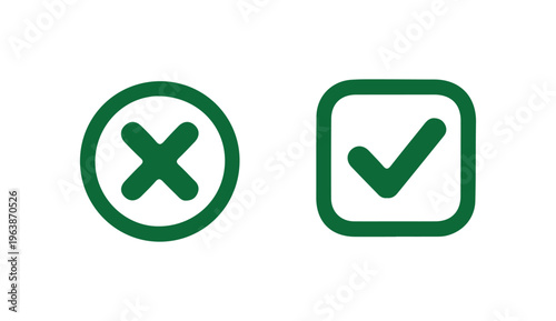 Green cross in circle and check mark in square icons for approval and rejection decisions